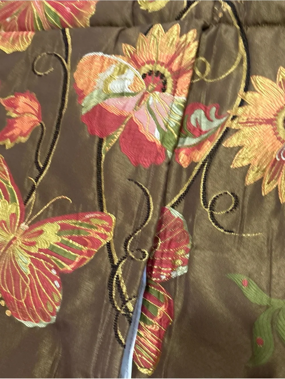 Butterfly Floral Quilted Pillow Sham - Brown and Coral